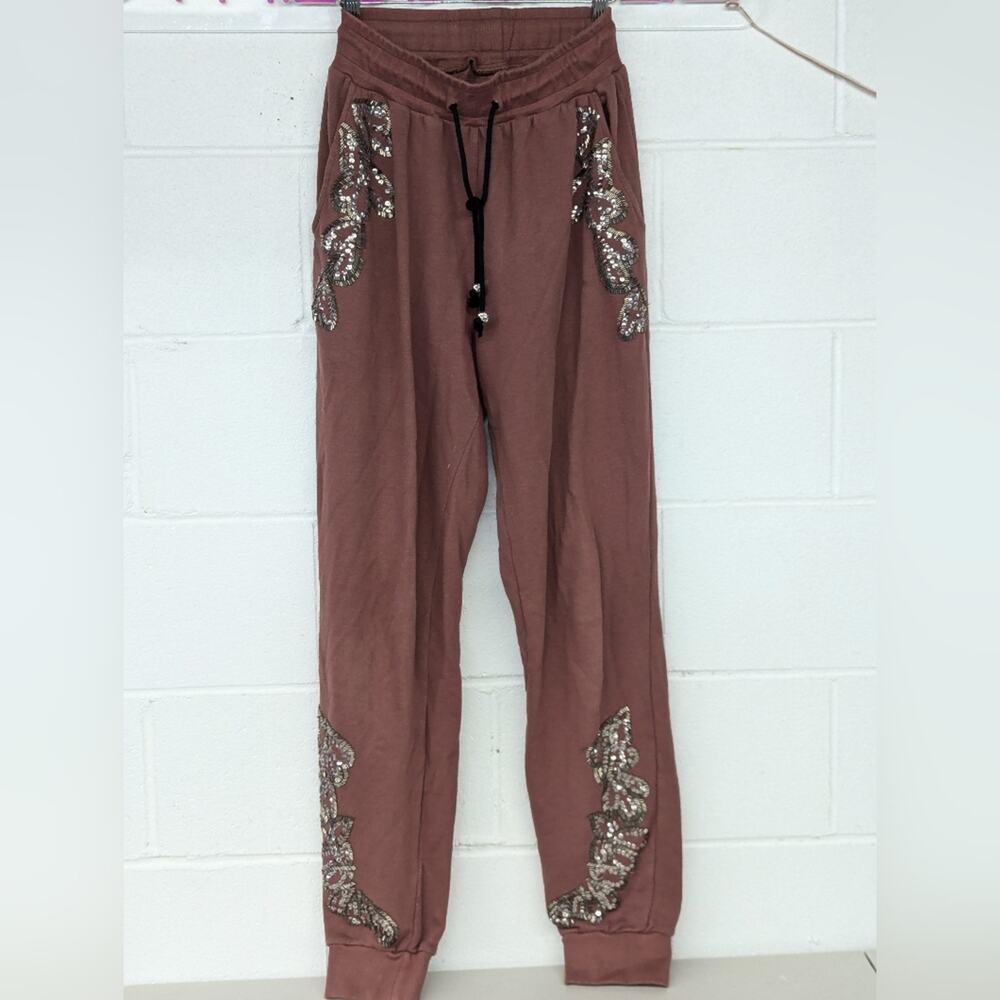 RELIGION Trance Sequin Mauve Sweatpants szM Beaded embellished jogger high rise